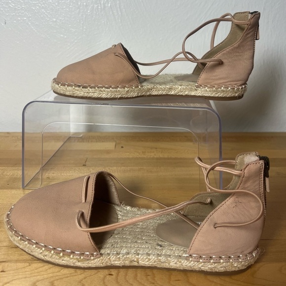 Eileen Fisher Lace Elastic Criss Cross Straps Leather Espadrille Blush Pink Sz 5 - Picture 3 of 10